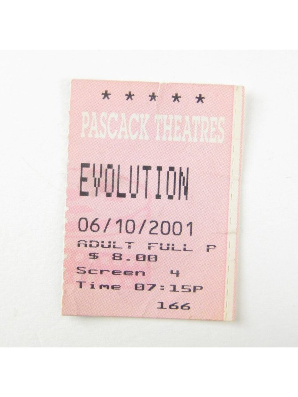 Vintage 2001 Pascack Theatres Evolution Movie Ticket Stub June 10th